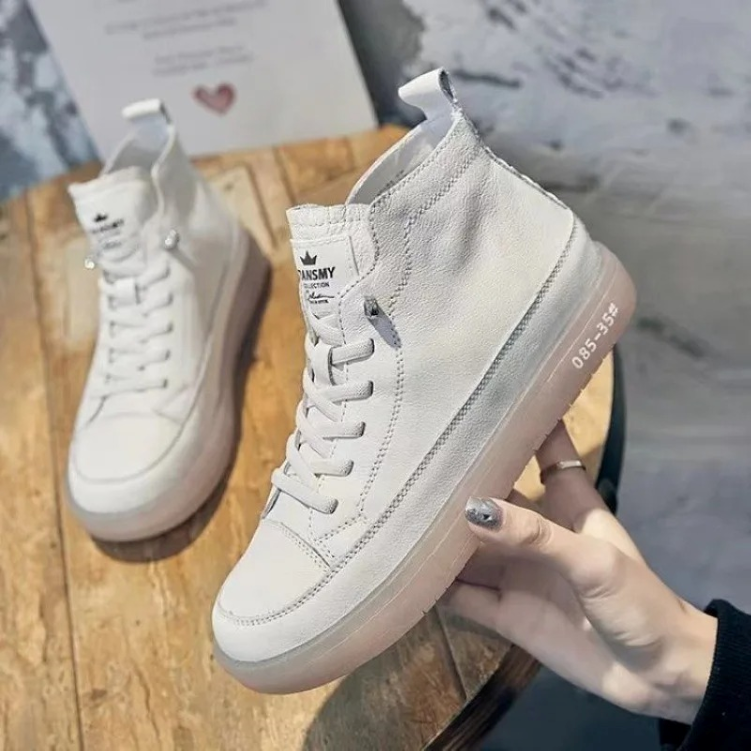 Zacht leren antislip lichtgewicht dames hoge sneakers